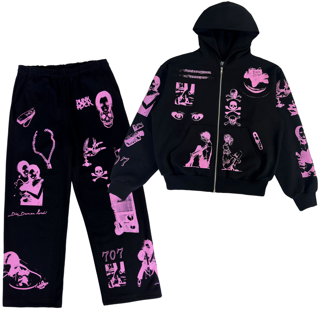 Pink Ink Sweatsuit Set- OSAKI BLACK