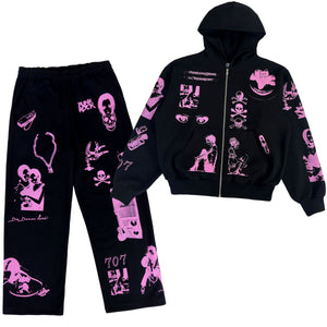 Pink Ink Sweatsuit Set- OSAKI BLACK