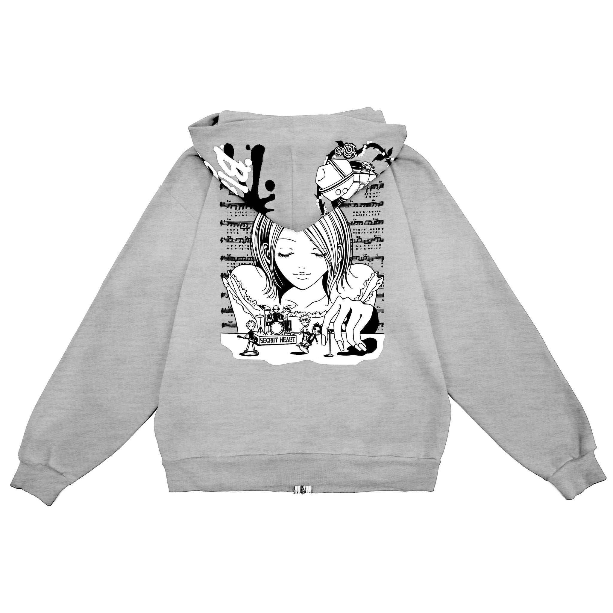 Broken Rose Patch Zip Up Jacket- GREY