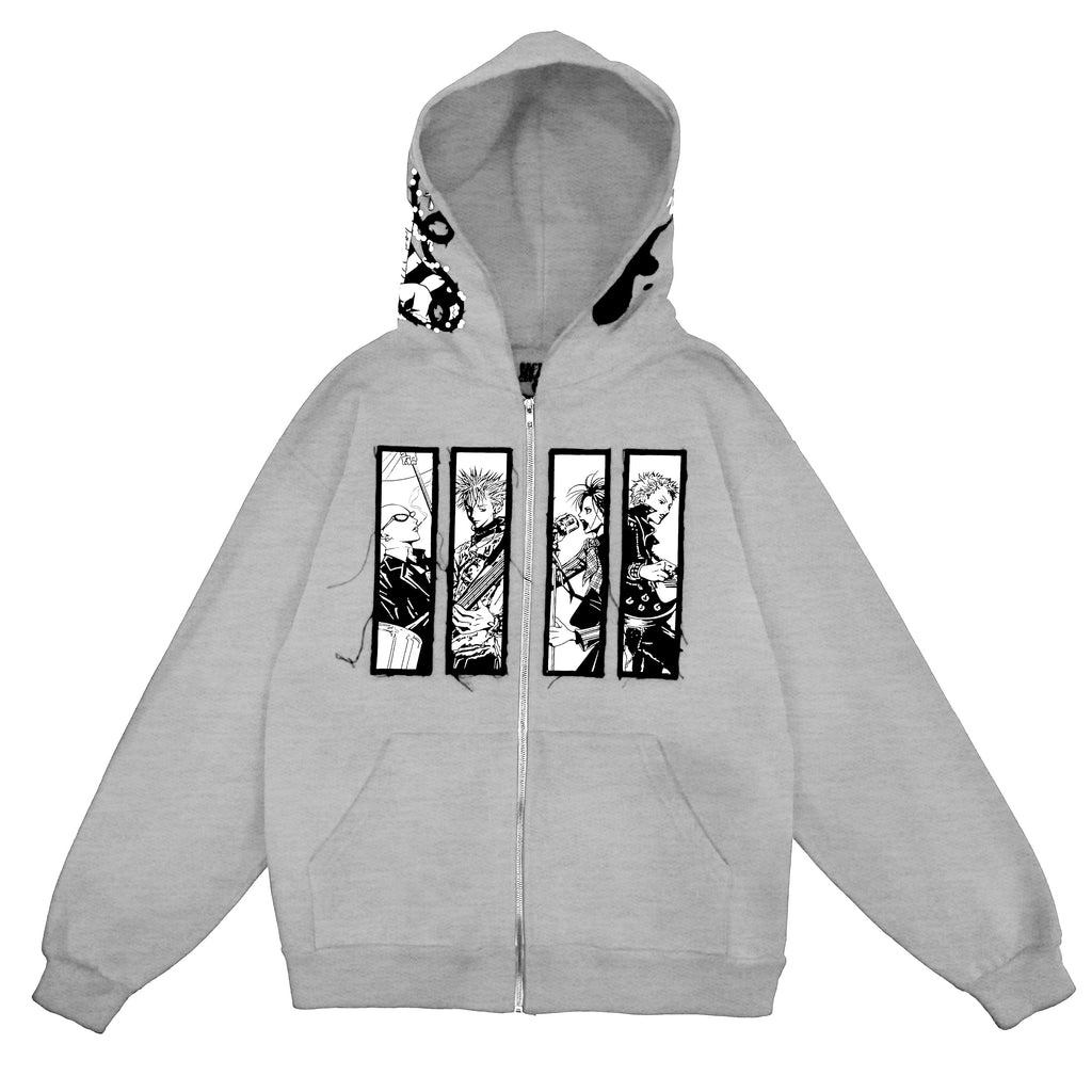 Broken Rose Patch Zip Up Jacket- GREY